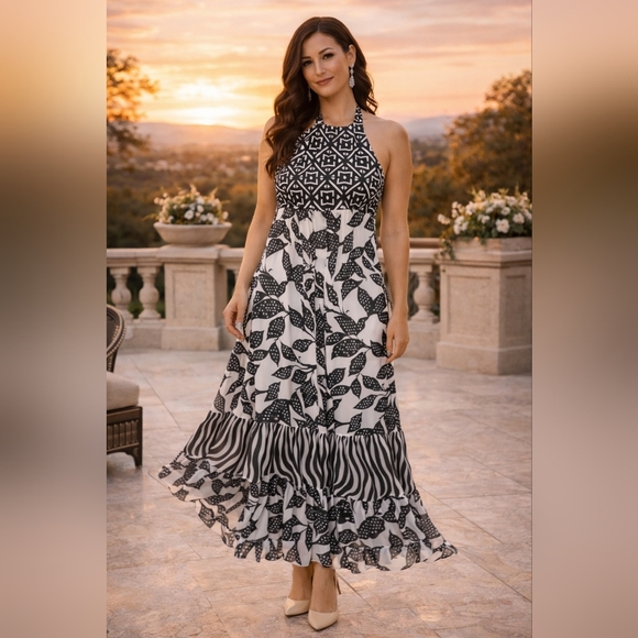 White House Black Market Dresses & Skirts - White House Black Market Monochrome Patterned Maxi Dress